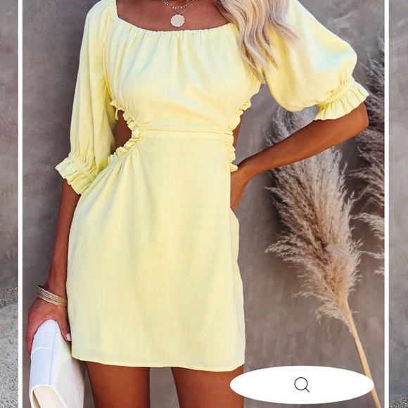 skyLar Rose Dresses & Skirts - Bright Yellow Quarter Sleeve Dress w/ Open Back - NWOT